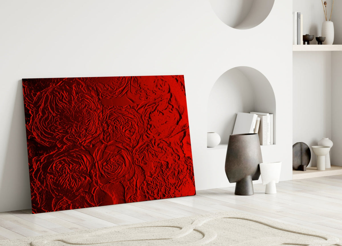 Crimson Roses Texture Glass Wall Art