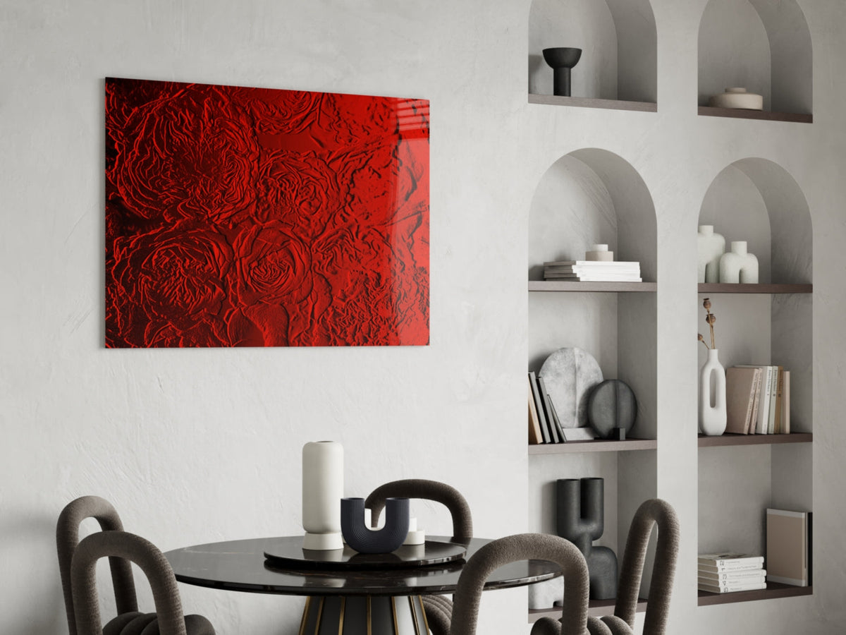Crimson Roses Texture Glass Wall Art