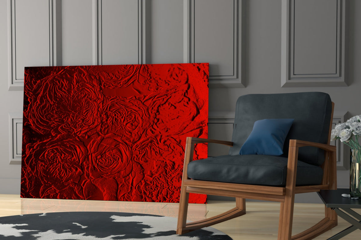 Crimson Roses Texture Glass Wall Art