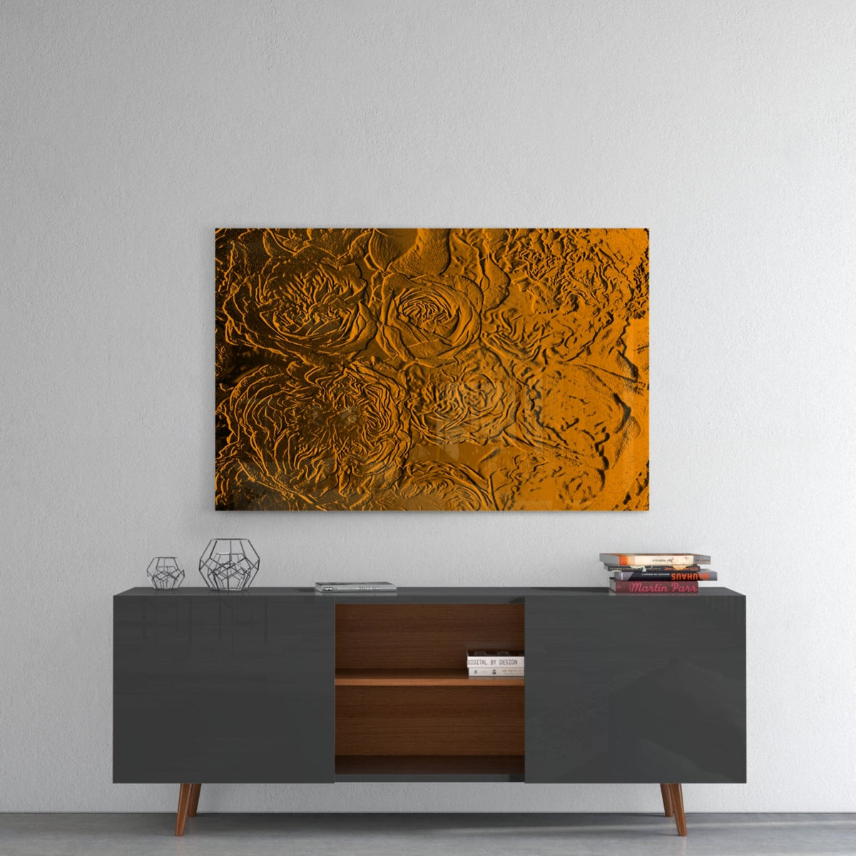 Amber Gold Roses Texture Glass Wall Art
