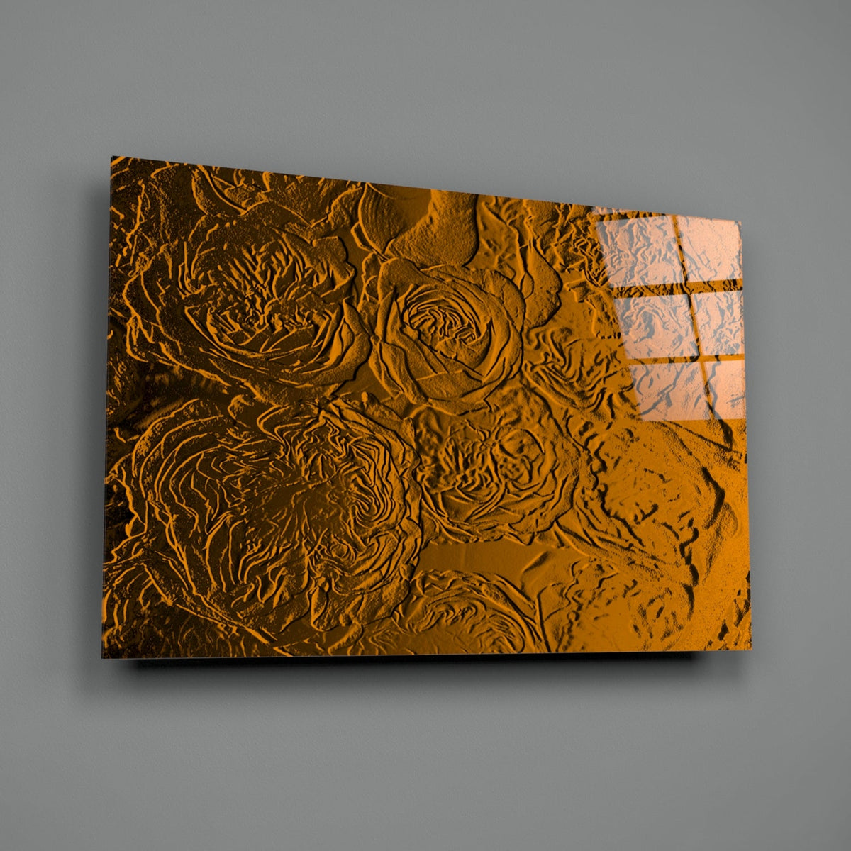 Amber Gold Roses Texture Glass Wall Art