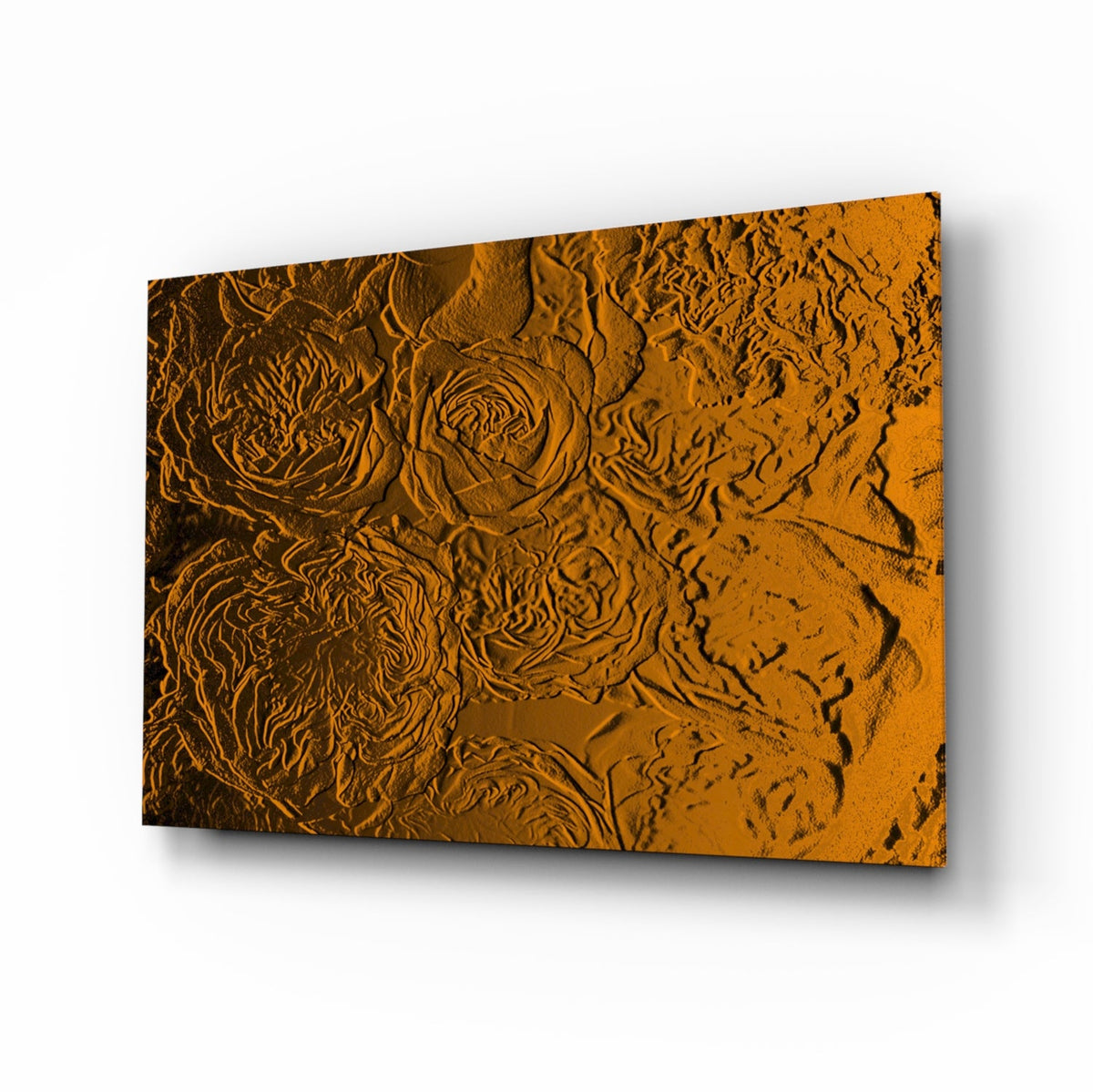 Amber Gold Roses Texture Glass Wall Art