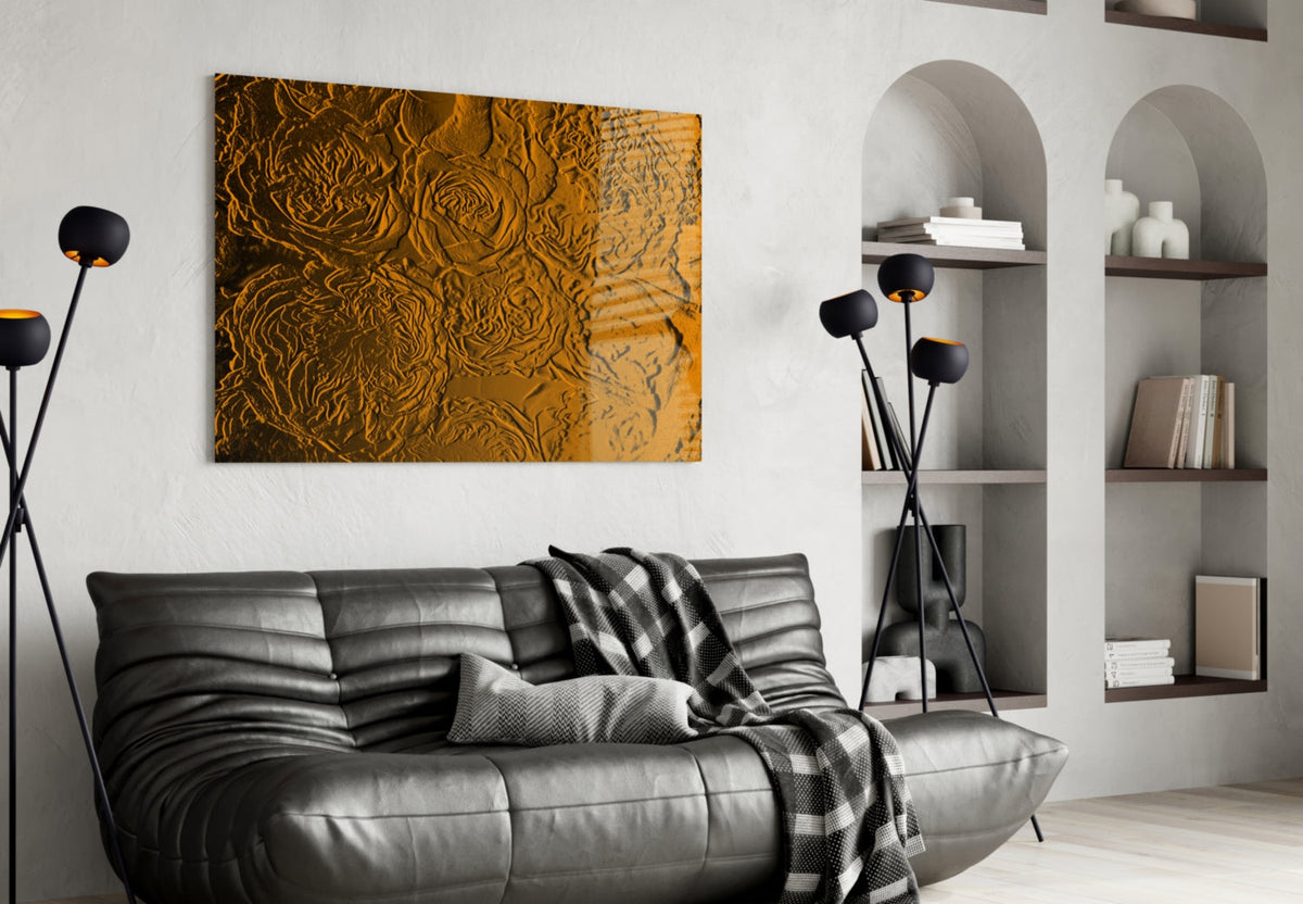 Amber Gold Roses Texture Glass Wall Art