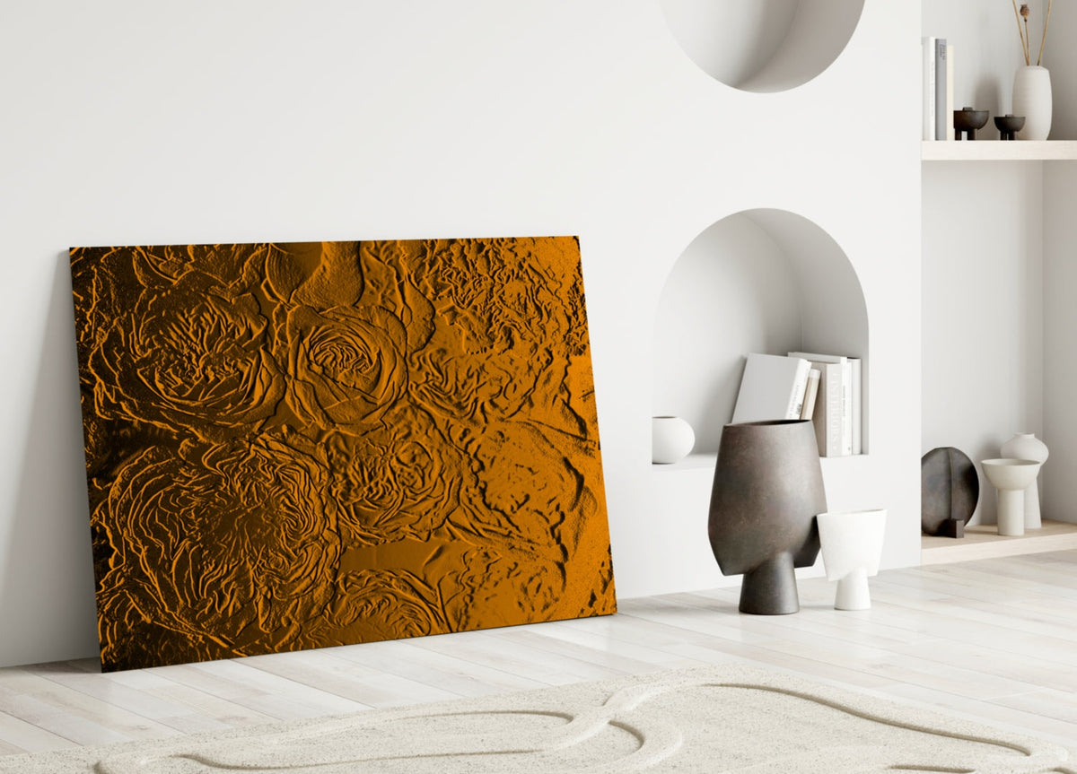 Amber Gold Roses Texture Glass Wall Art