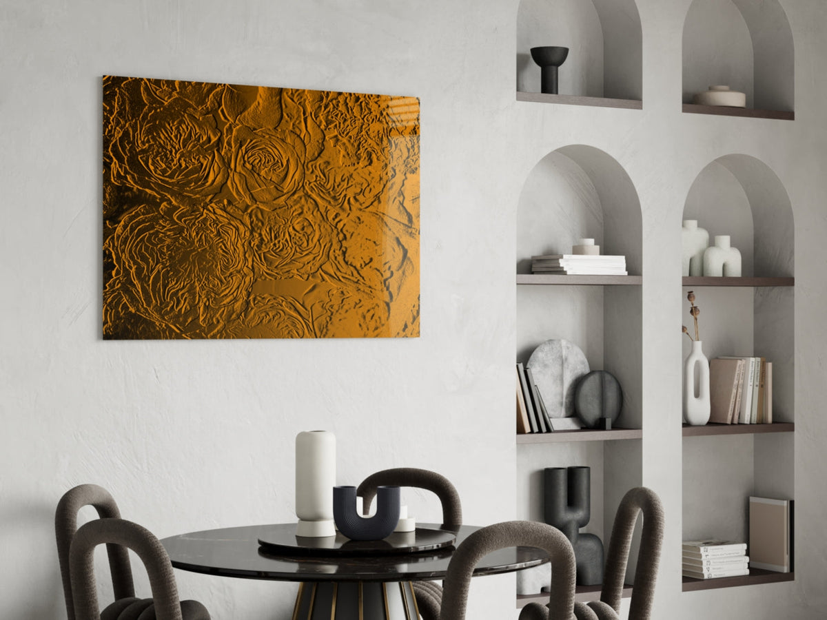 Amber Gold Roses Texture Glass Wall Art
