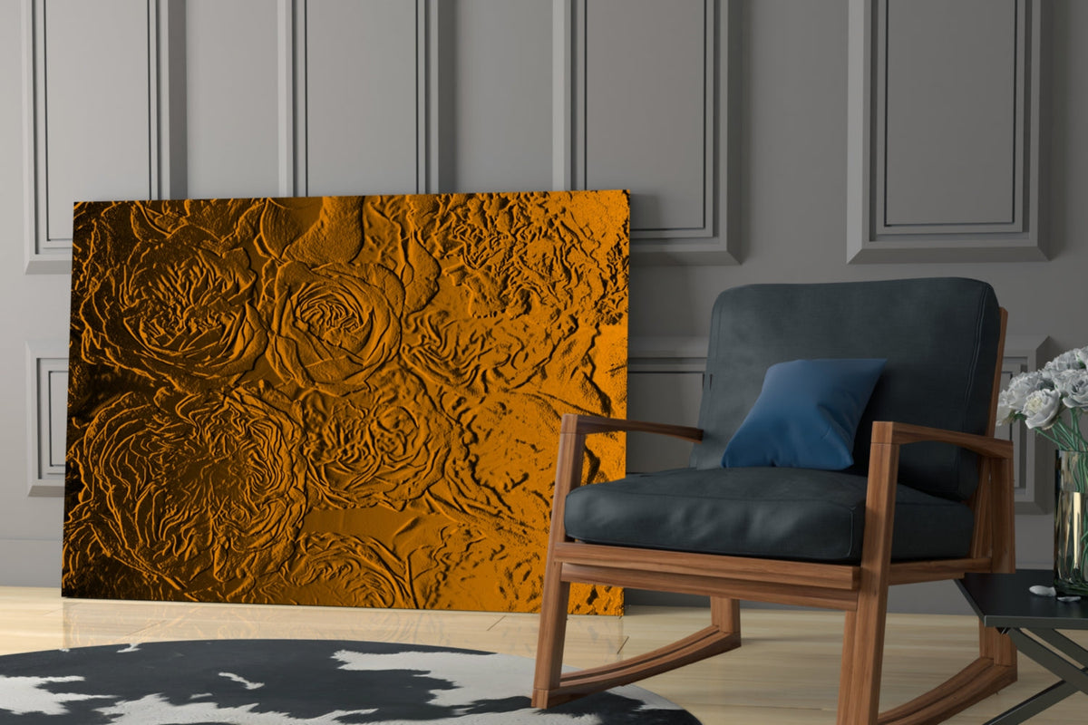 Amber Gold Roses Texture Glass Wall Art