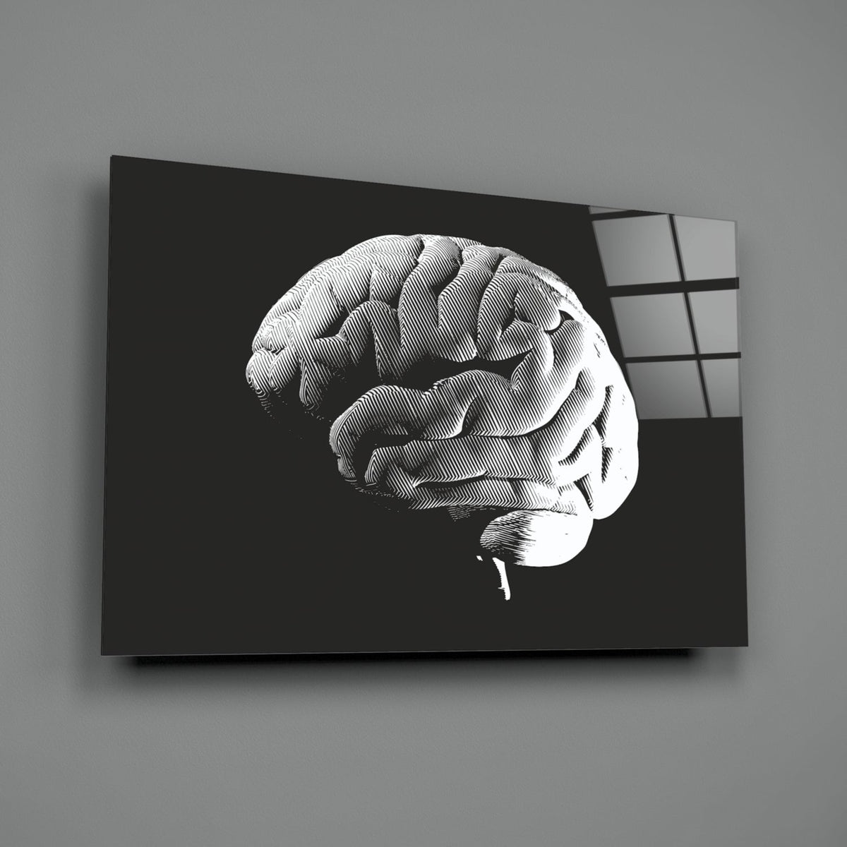 White Brain on Black Glass Wall Art