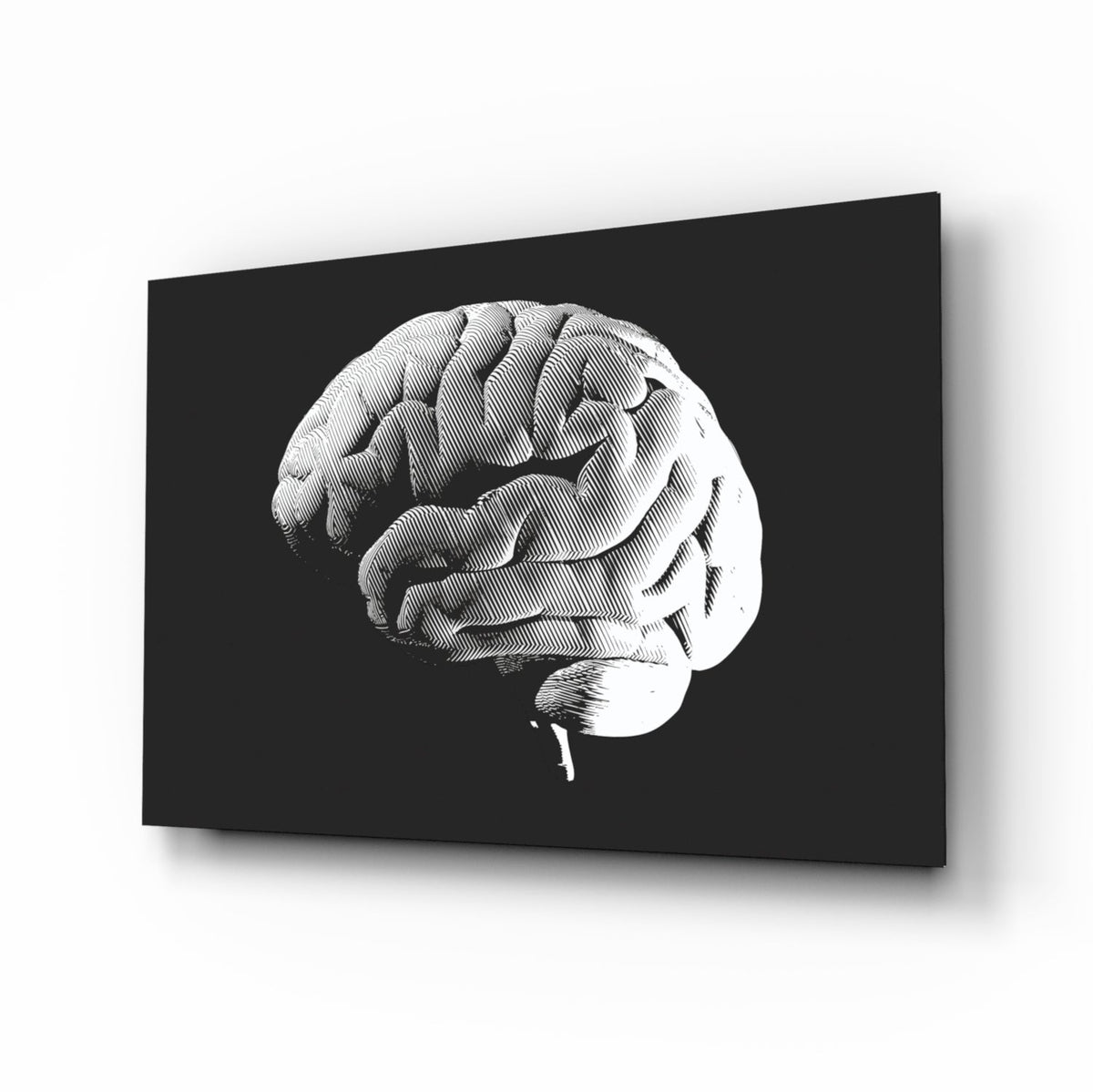 White Brain on Black Glass Wall Art