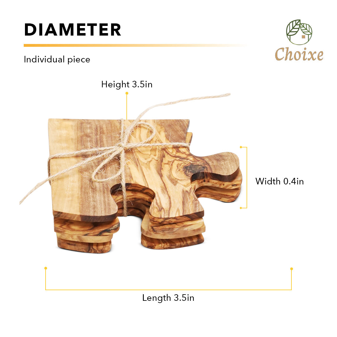 Olive Wood Coaster Puzzle Set 4-Pack Rustic Mediterranean Drink Coasters