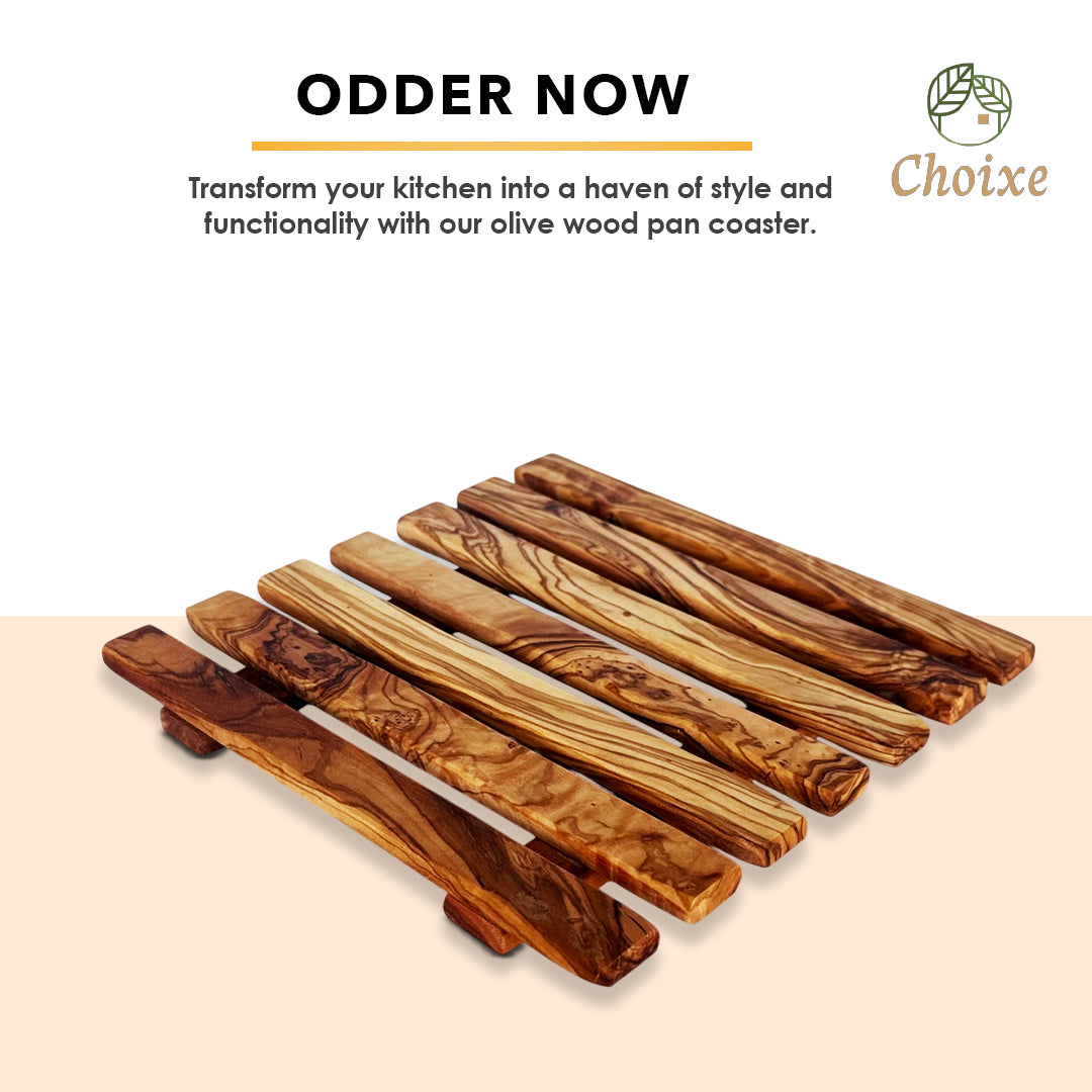 Olive Wood Pan Coaster - Handcrafted Square Trivet For Hot Pans Kitchen