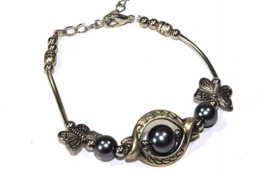 Olivia Antique Style Butterfly Pearl Trinket Bracelet