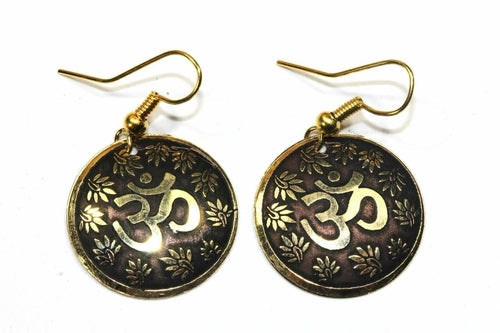 Om Lotus Petal Yoga Earrings Boho Spiritual Gold Dangle