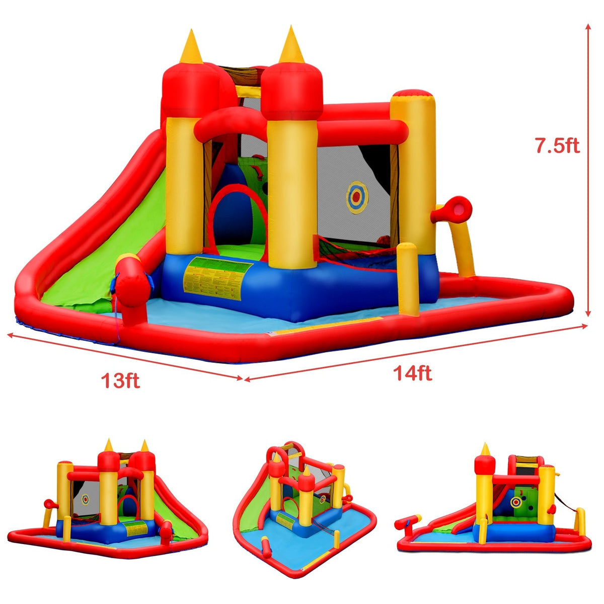 Tobogán de agua inflable con casa de rebote con soplador de 740 W