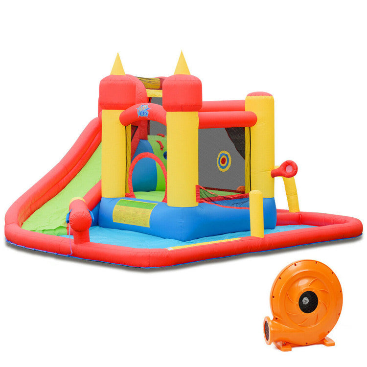 Tobogán de agua inflable con casa de rebote con soplador de 740 W