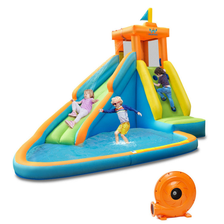 Tobogán de agua inflable con casa de rebote para niños con soplador de 740 W