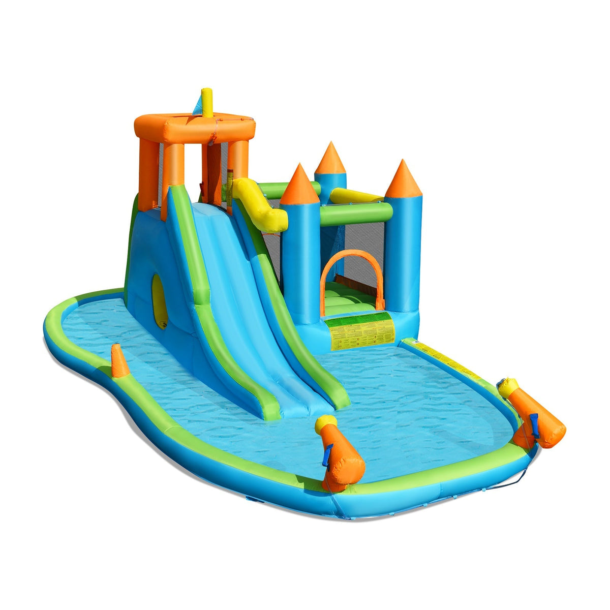 Tobogán de agua inflable con casa de rebote y piscina para salpicar sin soplador para niños