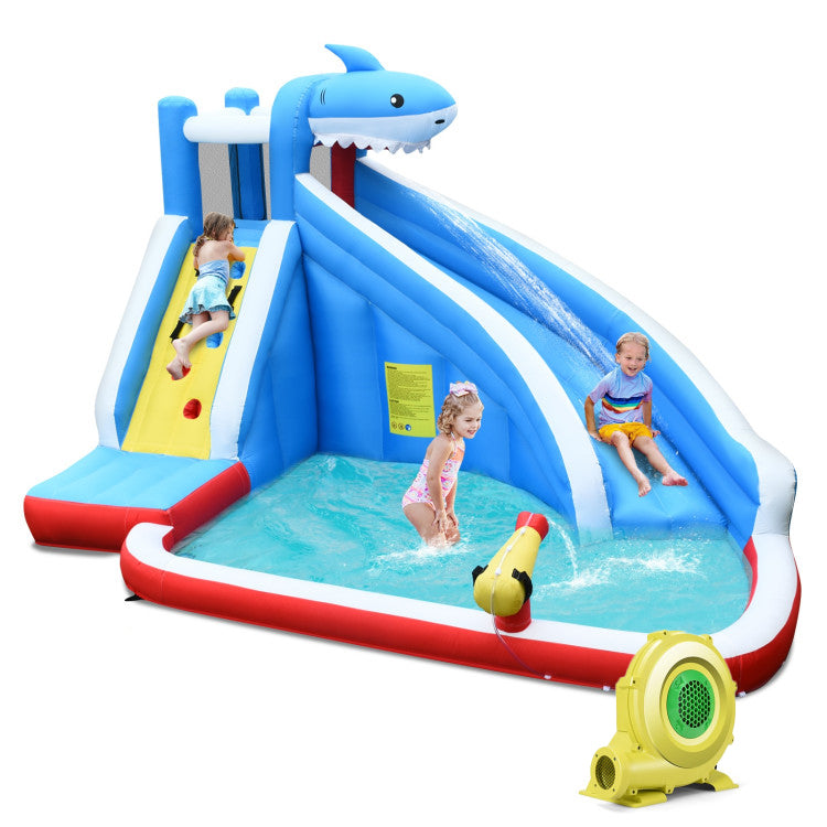Parque acuático inflable 4 en 1 con tobogán largo y soplador de 735W