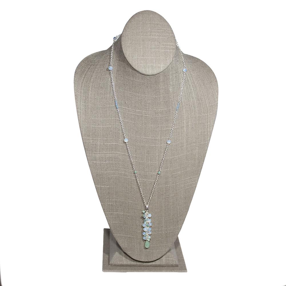 Opalite Amazonite Drop Necklace Sterling Silver Chain