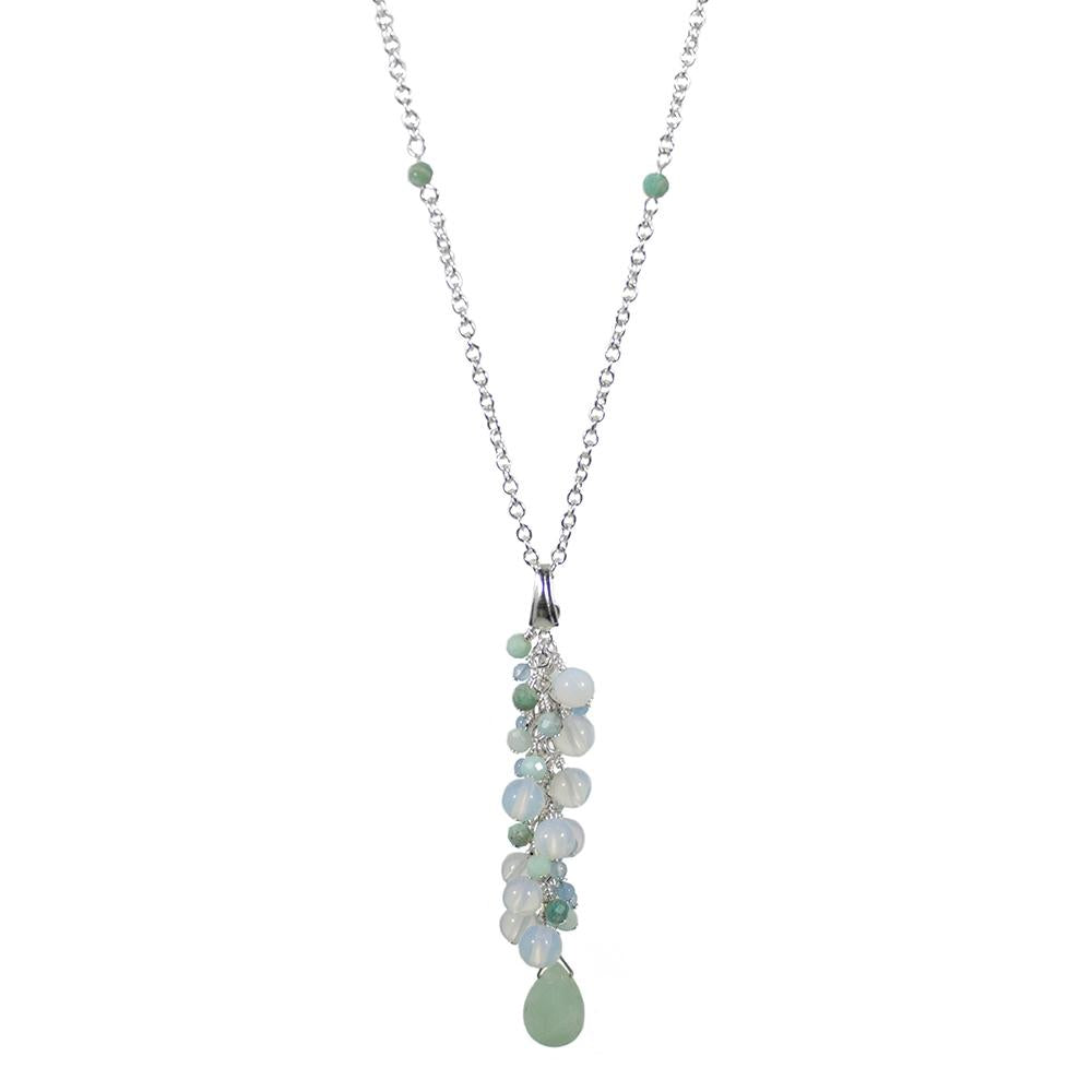 Opalite Amazonite Drop Necklace Sterling Silver Chain