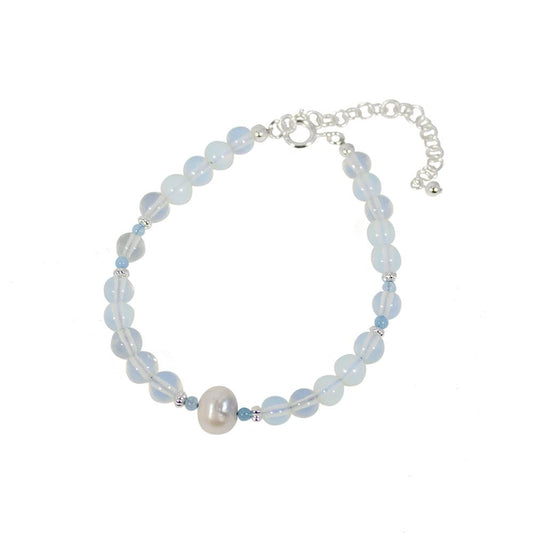 Opalite Beaded Freshwater Pearl Bracelet Adjustable