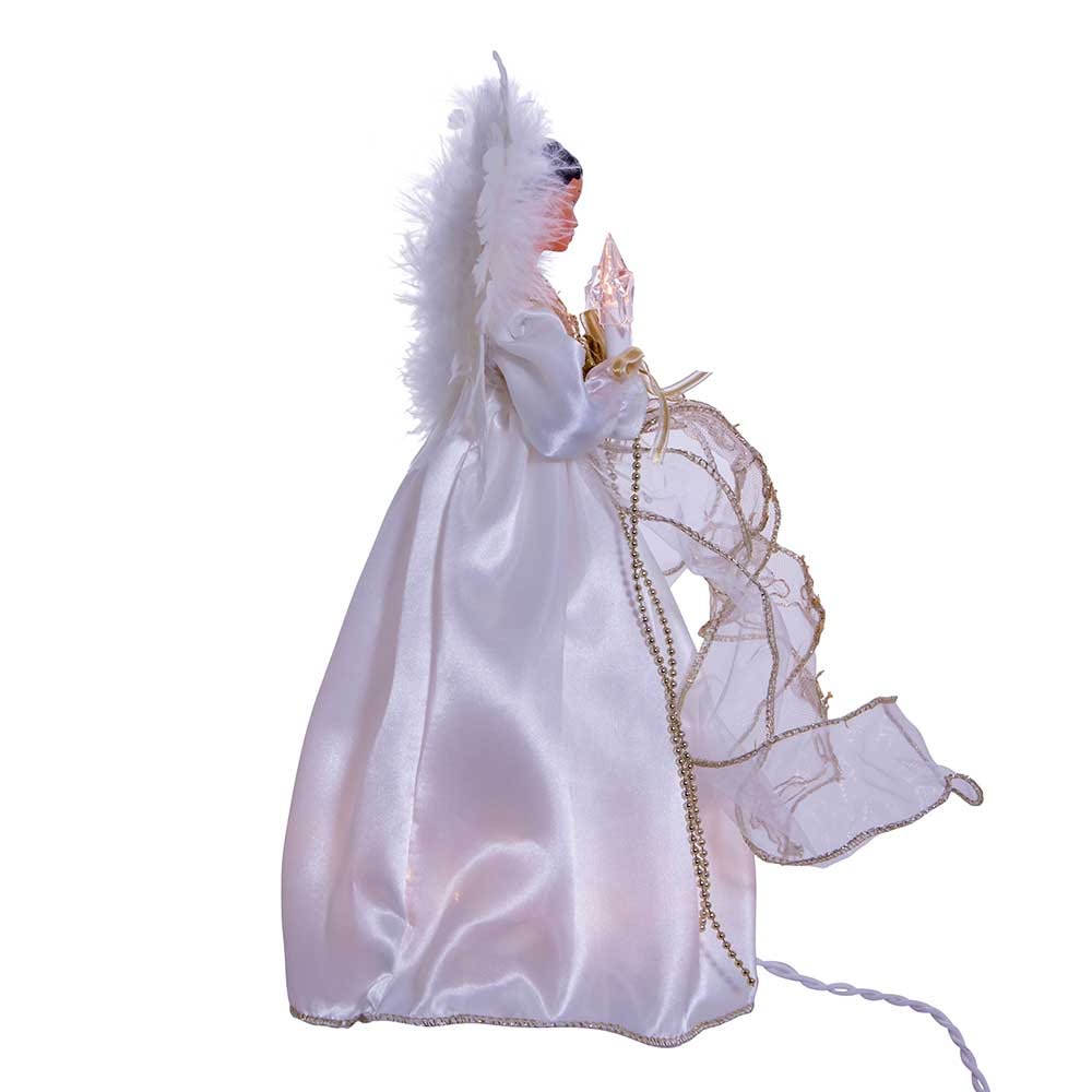 12" UL 10-Light Ivory and Gold African American Angel Treetop