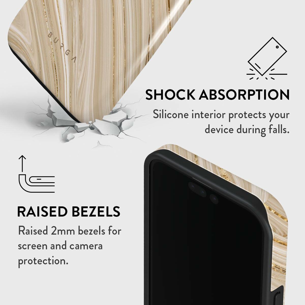Funda BURGA para iPhone 15 Pro Max, mármol con purpurina color nude: bonita, moderna, nueva