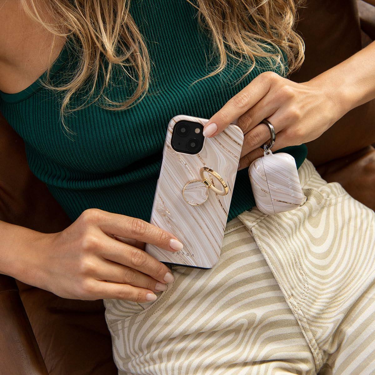 Funda BURGA para iPhone 15 Pro Max, mármol con purpurina color nude: bonita, moderna, nueva
