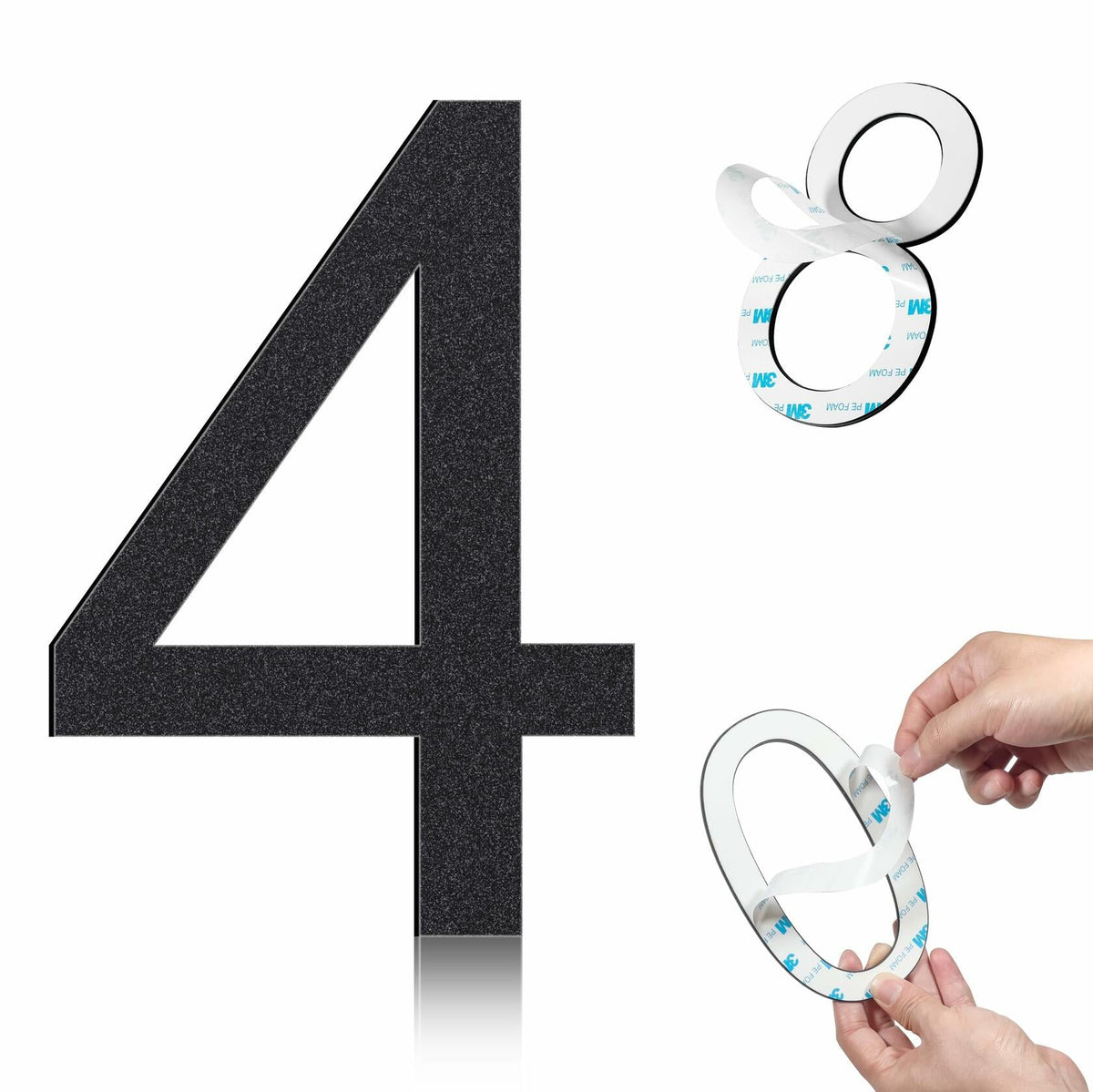 Número de casa autoadhesivo de acero inoxidable de 6 pulgadas, número 4, duradero para exteriores