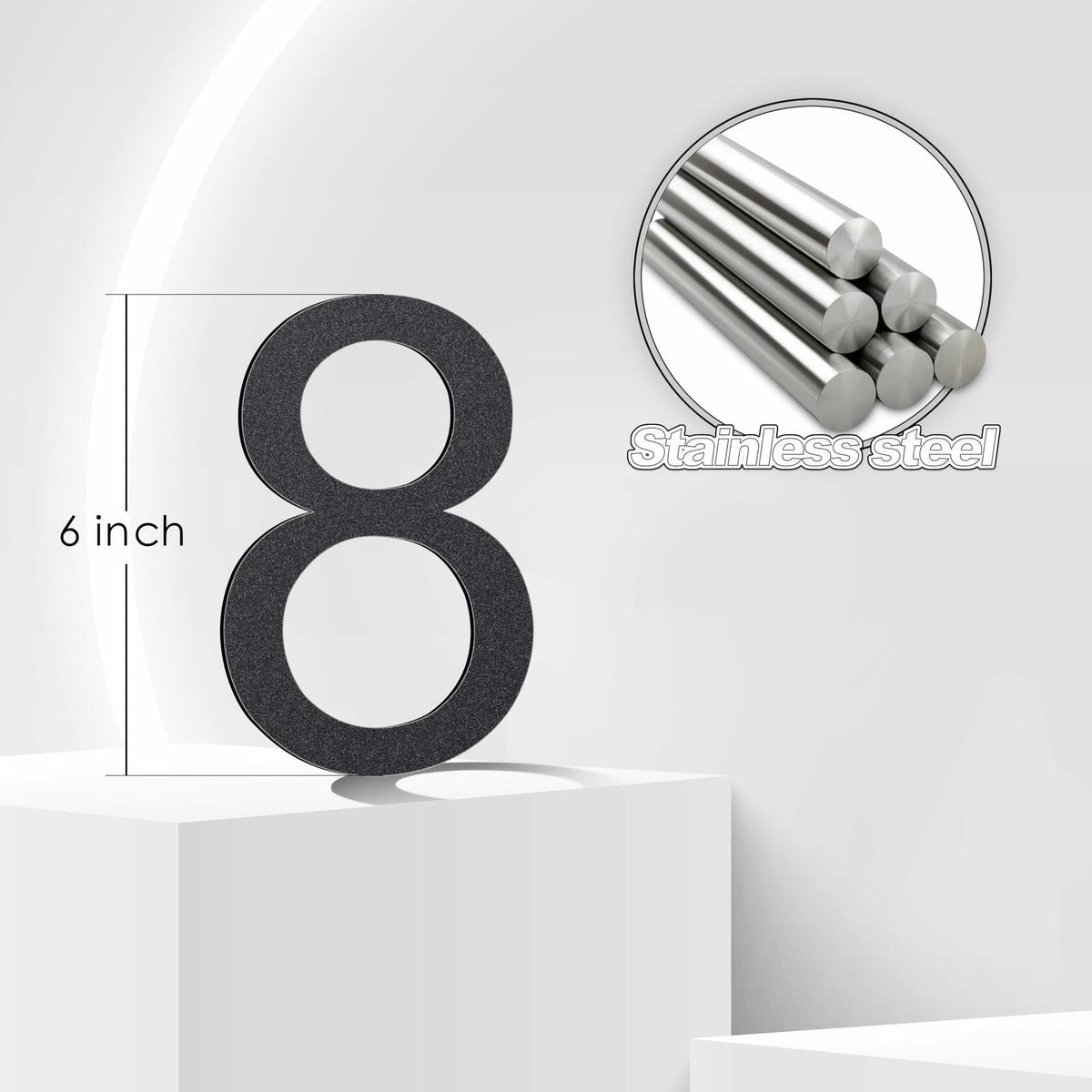 Número de casa autoadhesivo de acero inoxidable de 6 pulgadas, número 4, duradero para exteriores