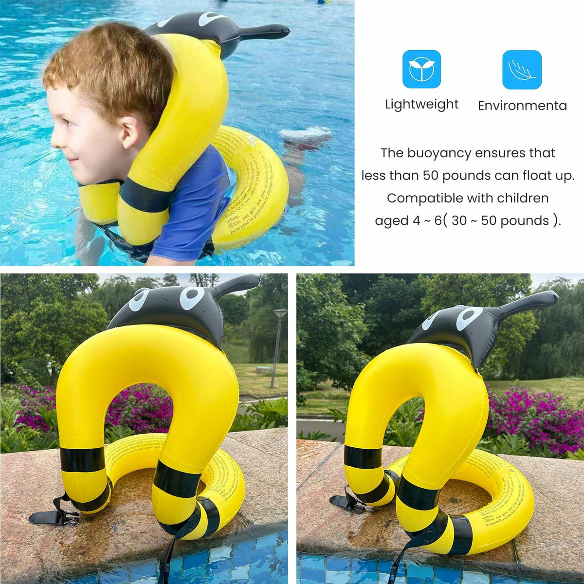 Chaleco de natación para niños Jioqoti, hebilla ajustable, amarillo, 30-50 lbs, talla L