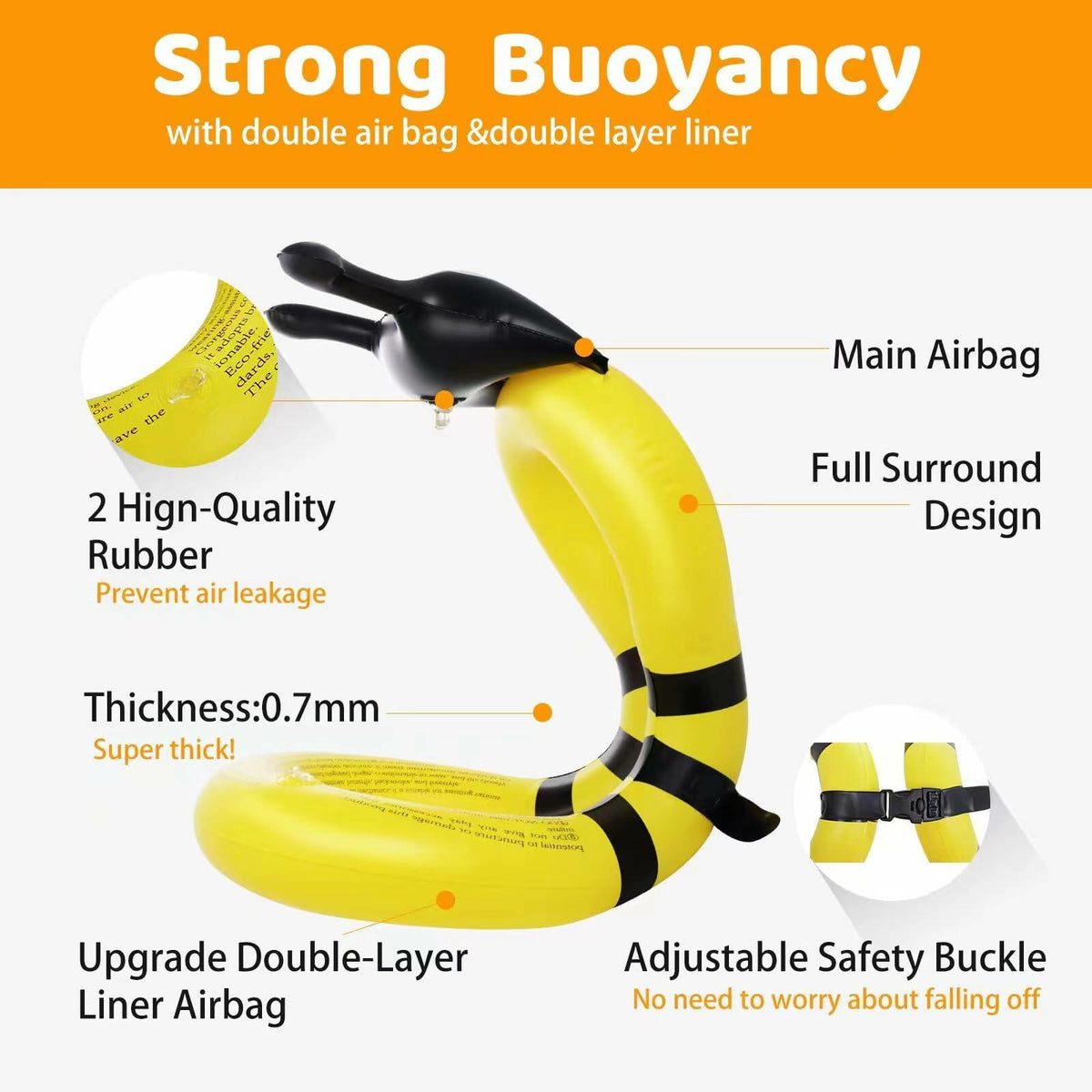 Chaleco de natación para niños Jioqoti, hebilla ajustable, amarillo, 30-50 lbs, talla L