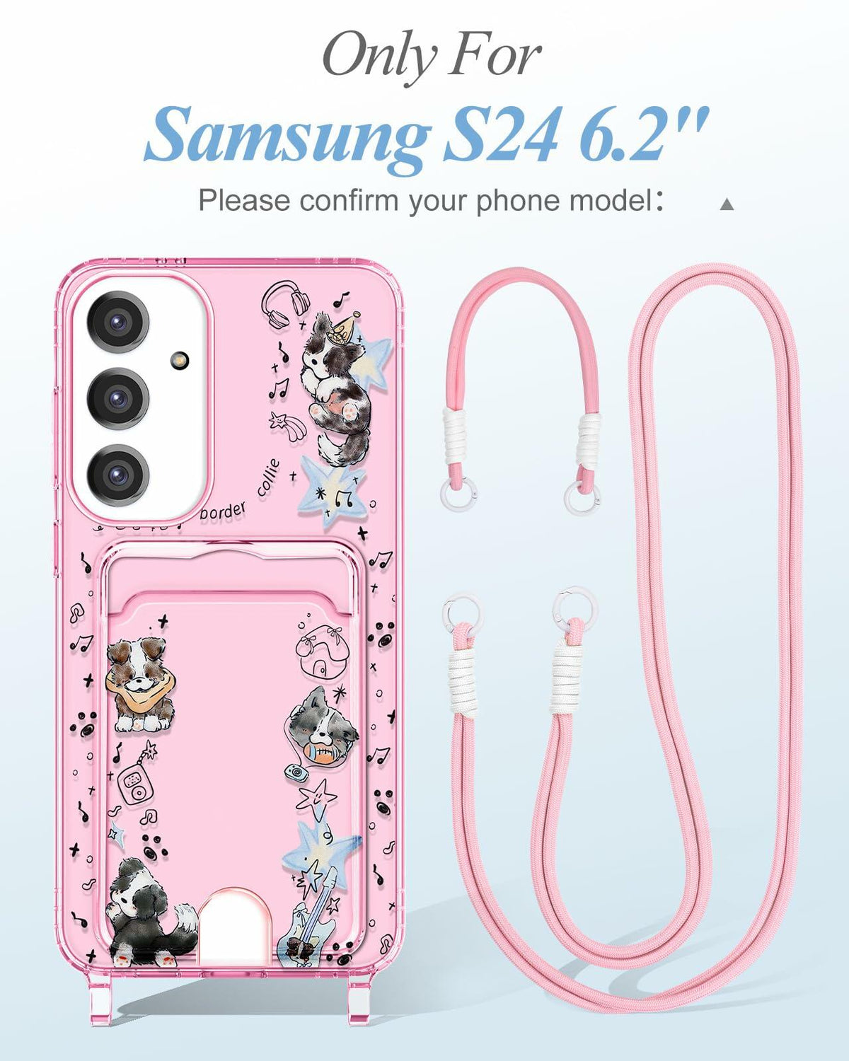 Funda cruzada Shorogyt para Samsung S24 con correa de muñeca, perro, nuevo