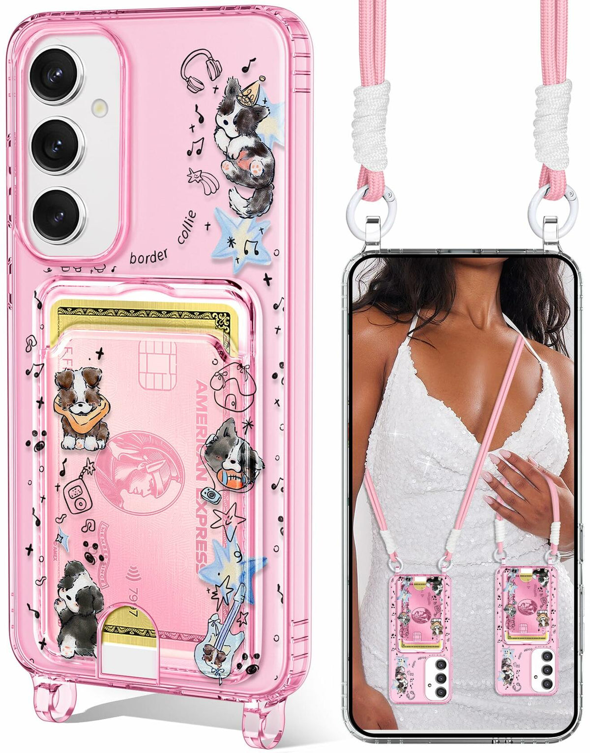 Funda cruzada Shorogyt para Samsung S24 con correa de muñeca, perro, nuevo