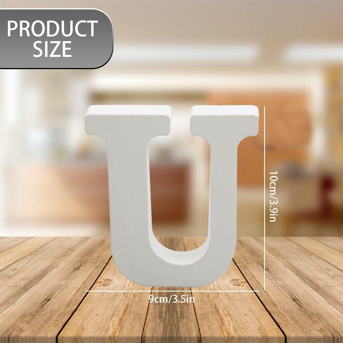 YRONTY Letra U decorativa de madera blanca de 4 pulgadas para manualidades y proyectos DIY