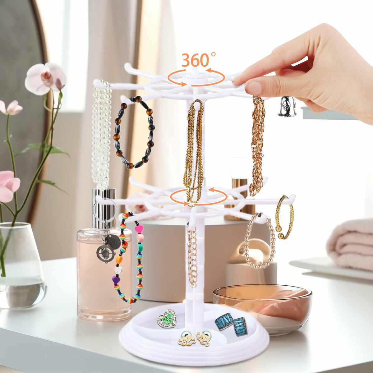 Soporte organizador giratorio para collares Ysmooiuy 11JJ1, color blanco, expositor de joyas