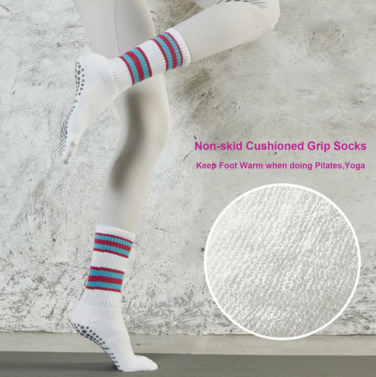 JUCHYDii Yoga Socks 3-Pack Black/Grey/White Non-Slip Cushioned Grip