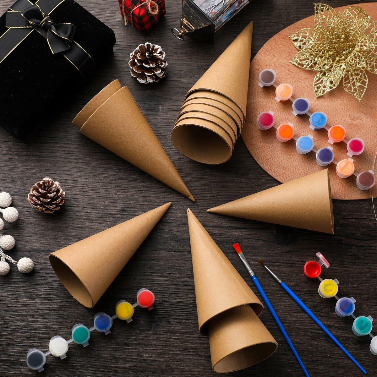 Conos de papel maché Zhanmai de 3 piezas, 5.9x2.75 pulgadas, cartón para manualidades y adornos DIY