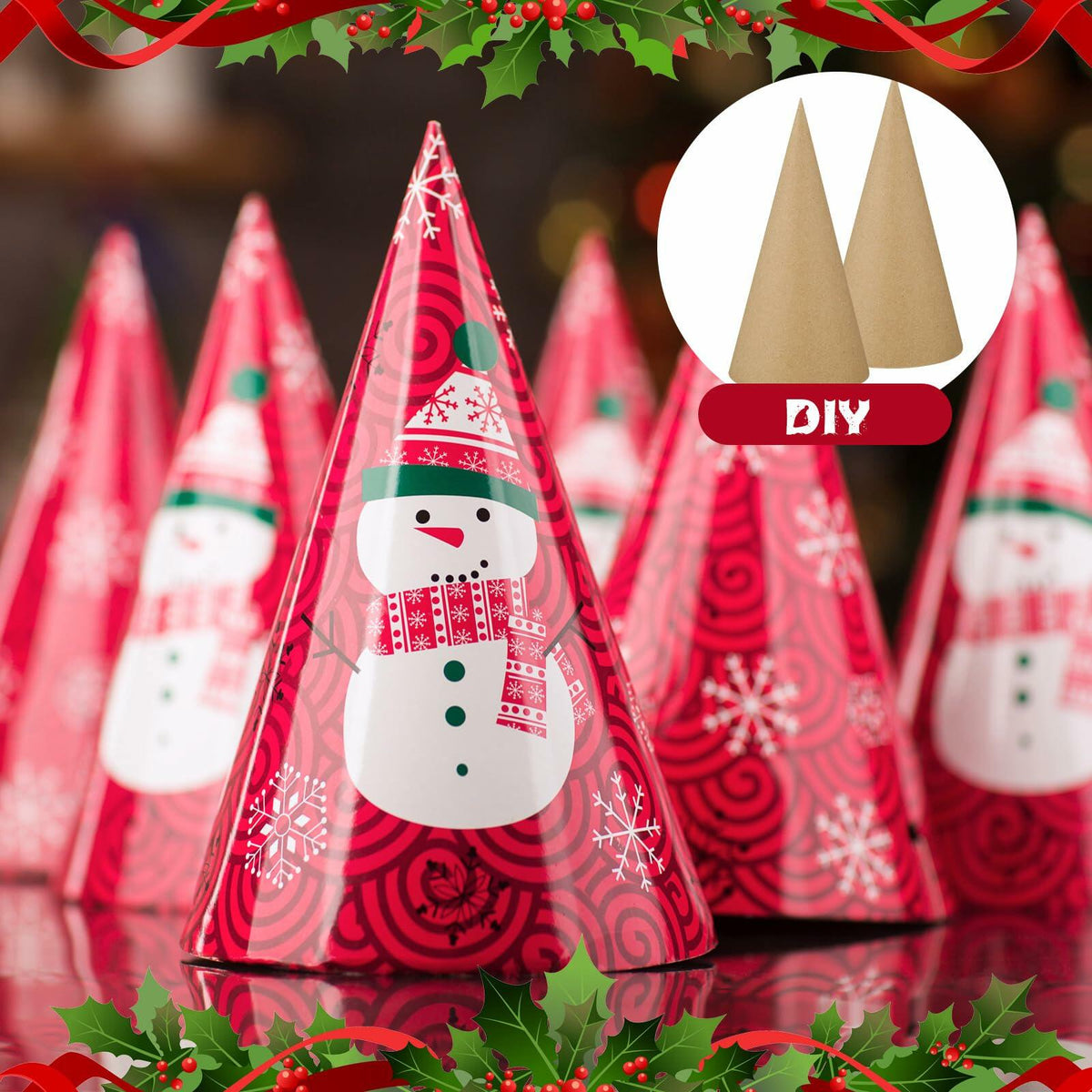 Conos de papel maché Zhanmai de 3 piezas, 5.9x2.75 pulgadas, cartón para manualidades y adornos DIY