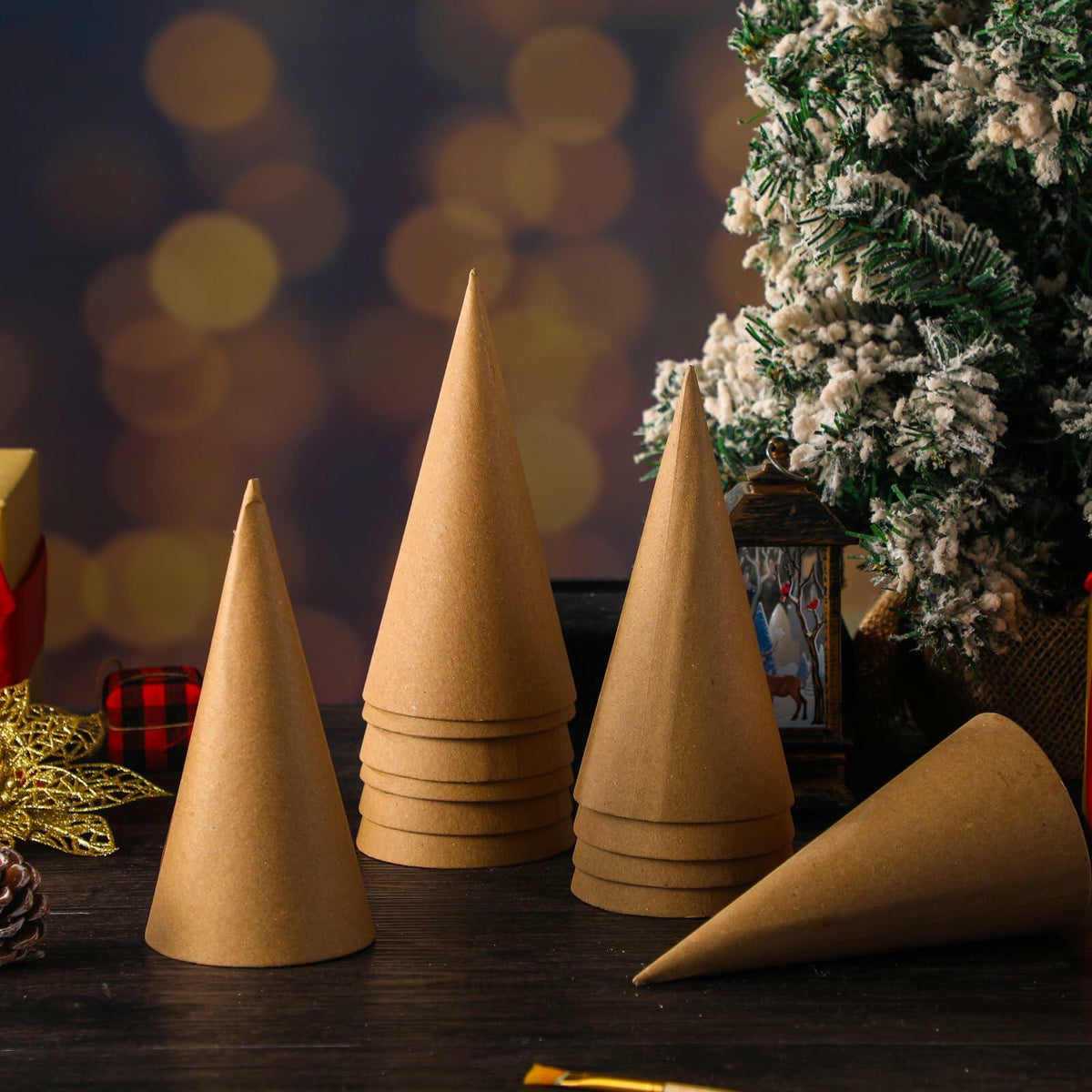 Conos de papel maché Zhanmai de 3 piezas, 5.9x2.75 pulgadas, cartón para manualidades y adornos DIY