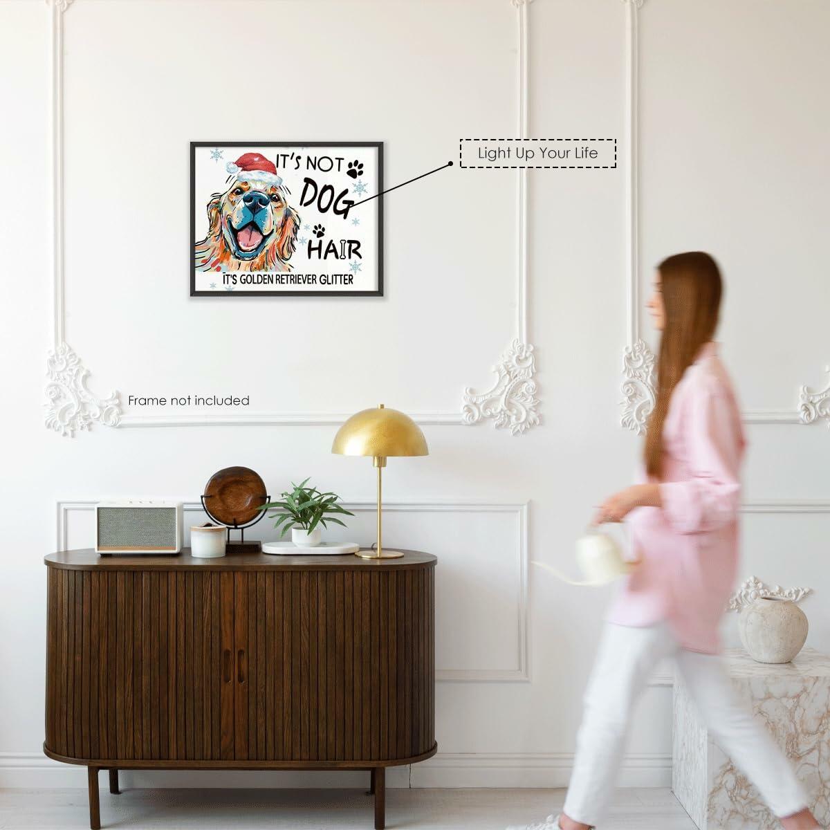 Arte de pared navideño de Golden Retriever APJYM, 10x8, decoración festiva sin marco