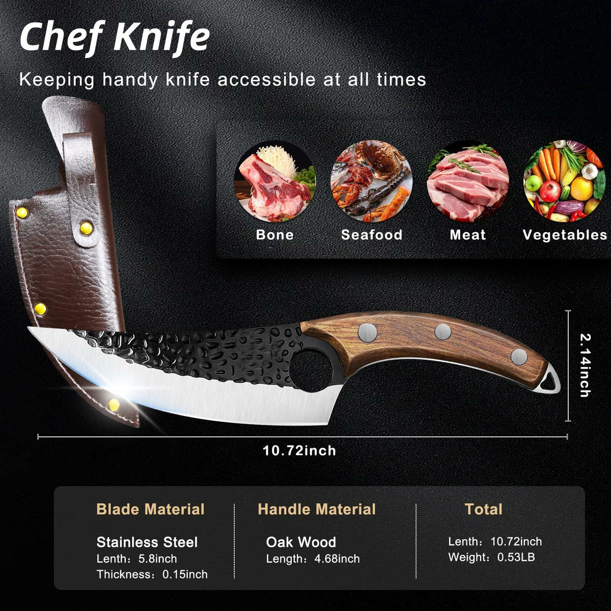 Cuchillo de chef japonés Choies de acero de Damasco con funda, nuevo