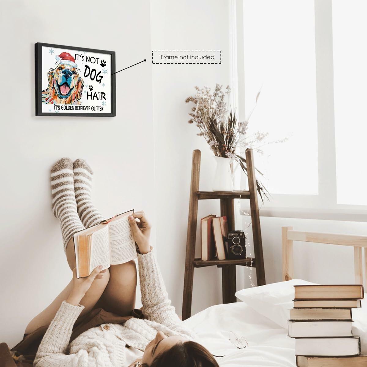 Arte de pared navideño de Golden Retriever APJYM, 10x8, decoración festiva sin marco