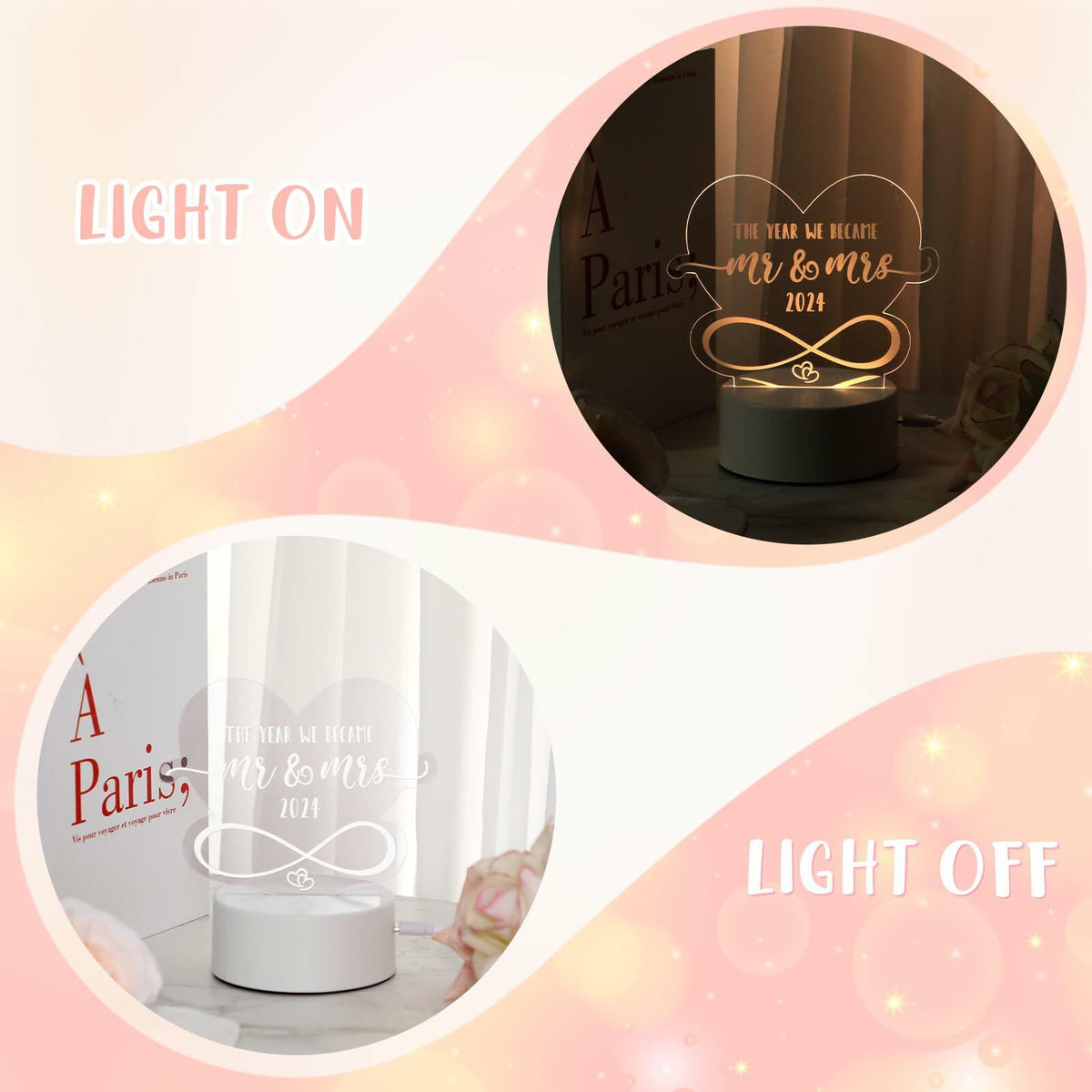 Luz nocturna LED Percozzi, regalo de bodas para él y ella 2024, decoración para parejas