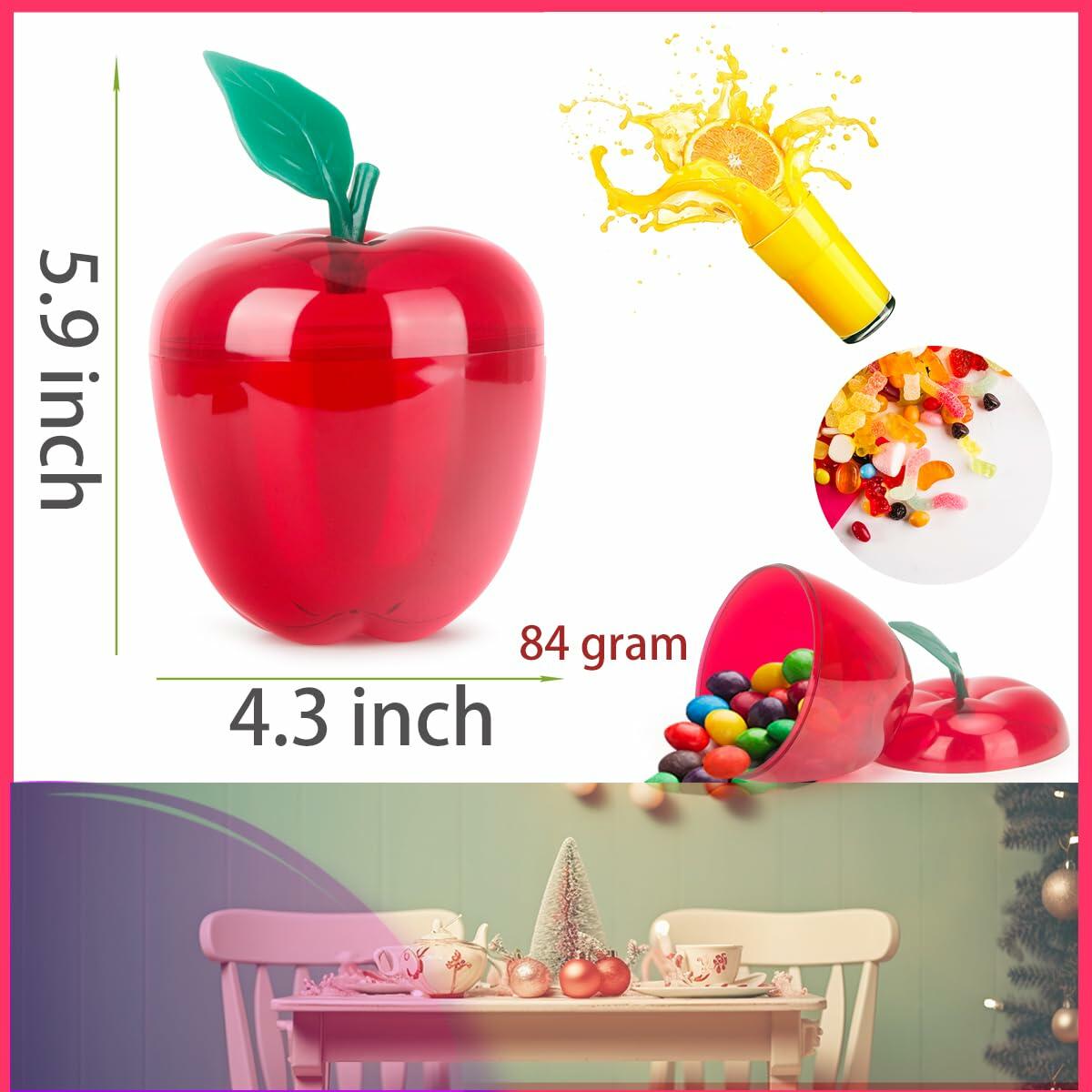 Juego de 2 frascos para galletas de plástico con forma de manzana roja grande, Feliz Navidad