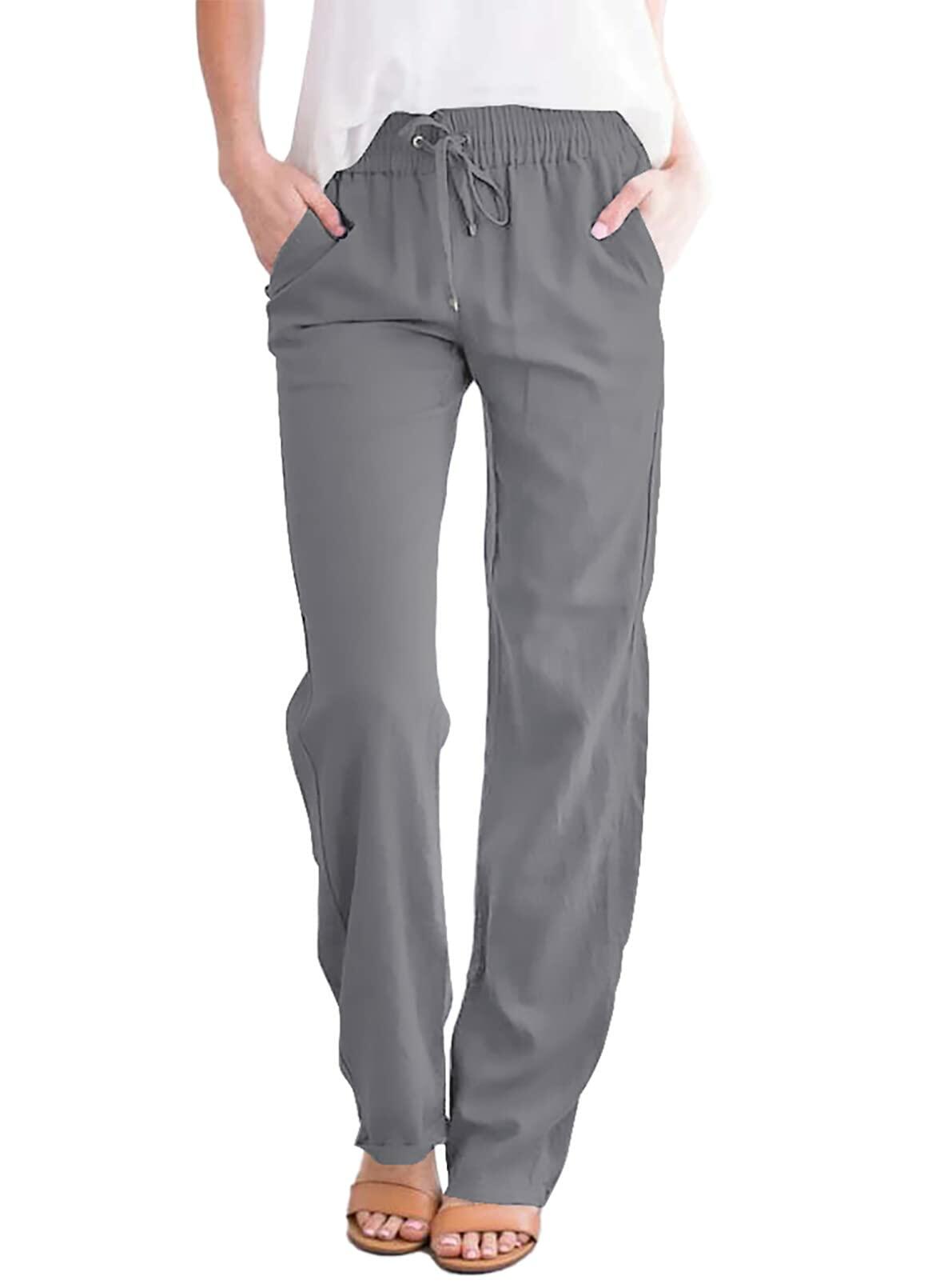 Pantalones casuales de talle alto para mujer Acelitt en color gris con bolsillos grandes - Talla L
