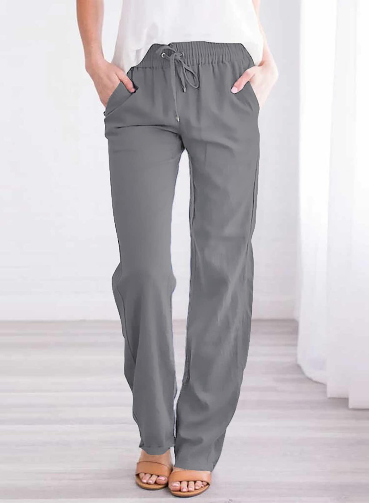 Pantalones casuales de talle alto para mujer Acelitt en color gris con bolsillos grandes - Talla L