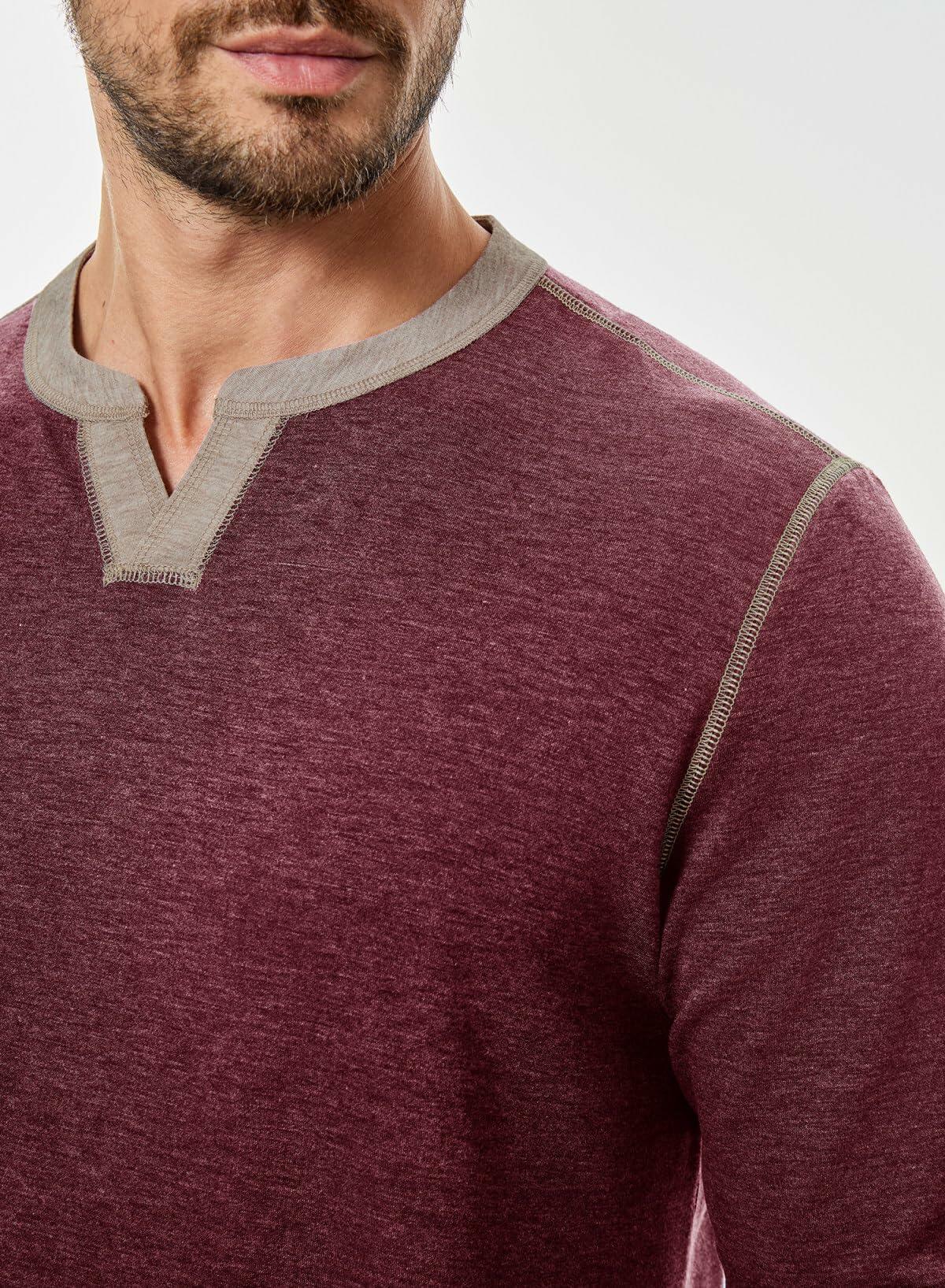 Camisa Henley de manga larga para hombre JMIERR, color rojo, cuello en V, ligera, talla 2XL