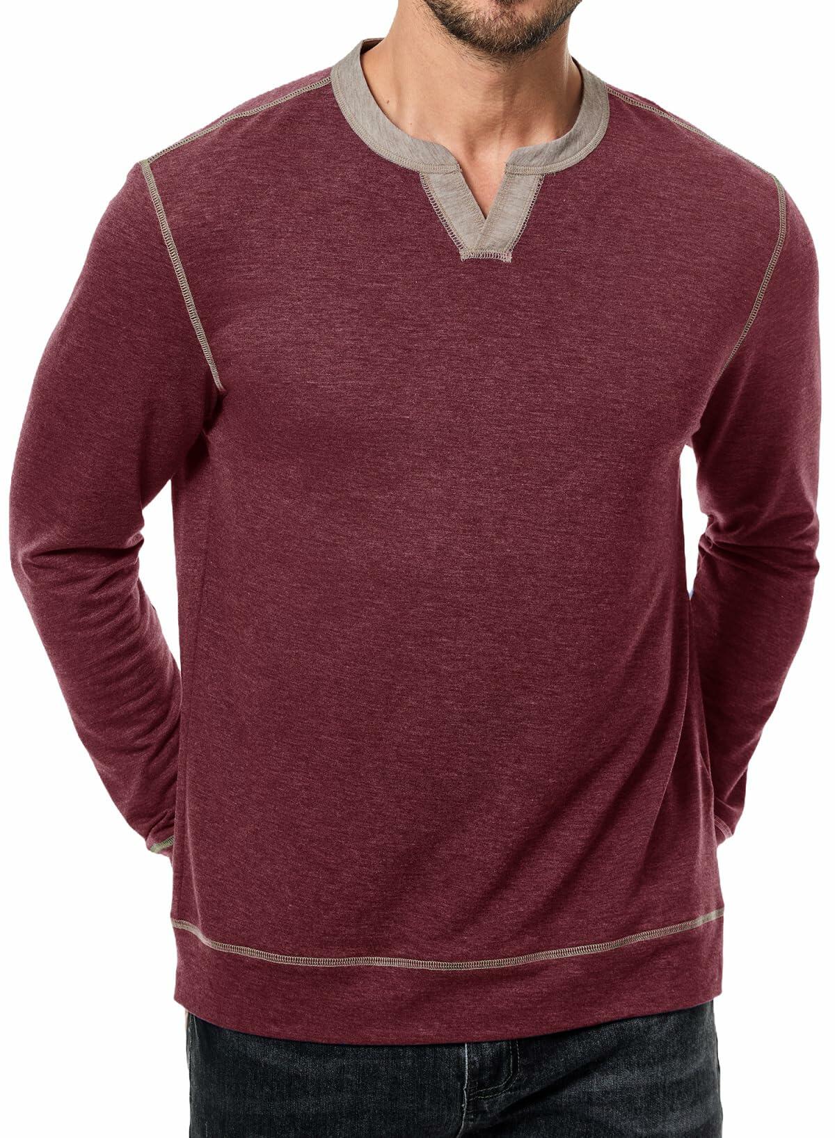 Camisa Henley de manga larga para hombre JMIERR, color rojo, cuello en V, ligera, talla 2XL