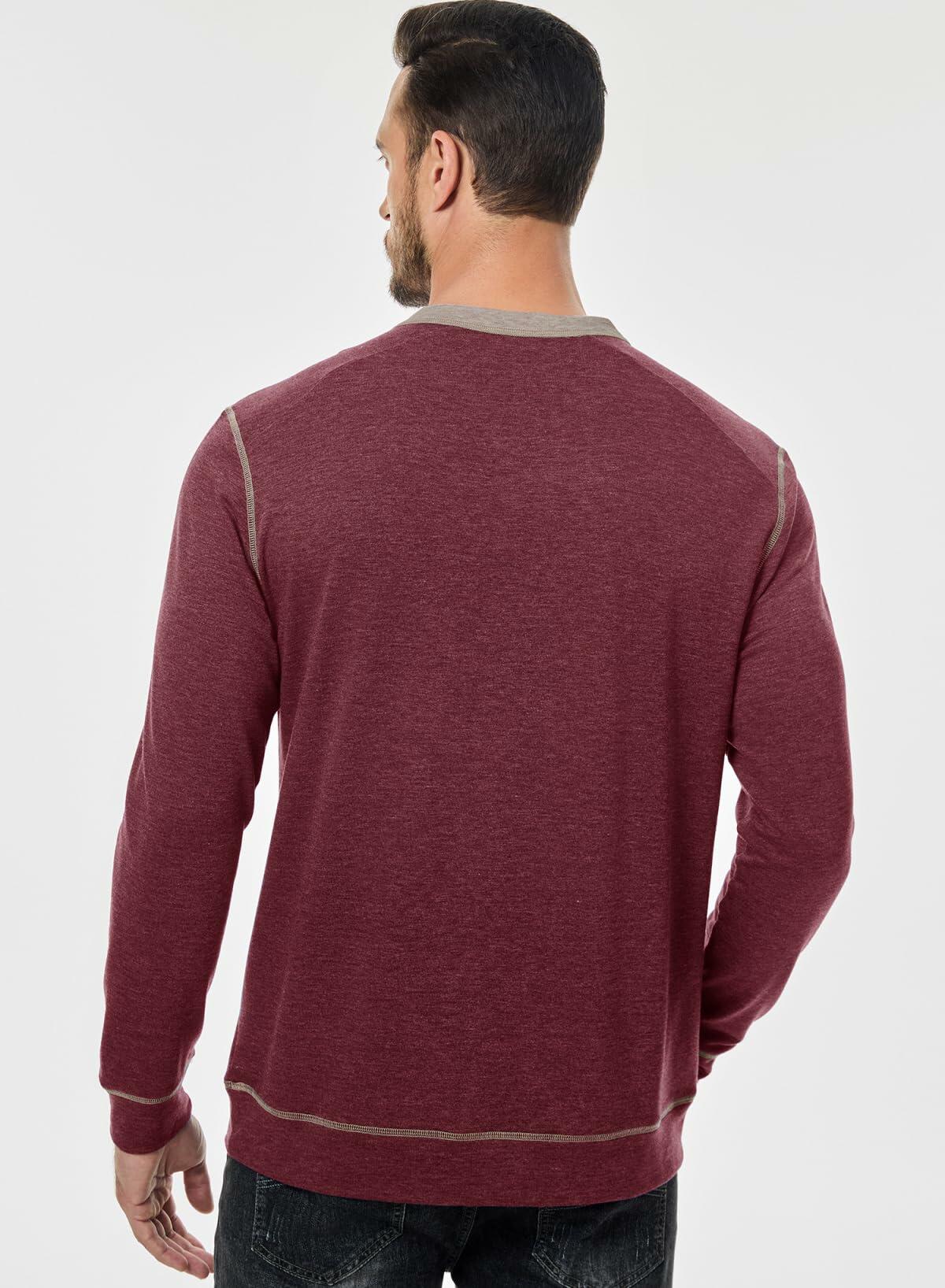 Camisa Henley de manga larga para hombre JMIERR, color rojo, cuello en V, ligera, talla 2XL
