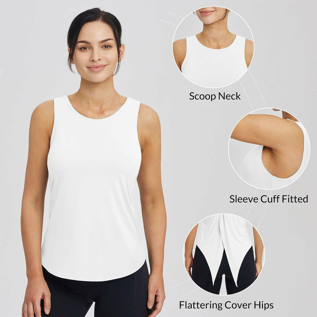 Camiseta de tirantes deportiva de yoga Baleaf para mujer, color blanco, corte holgado, talla L